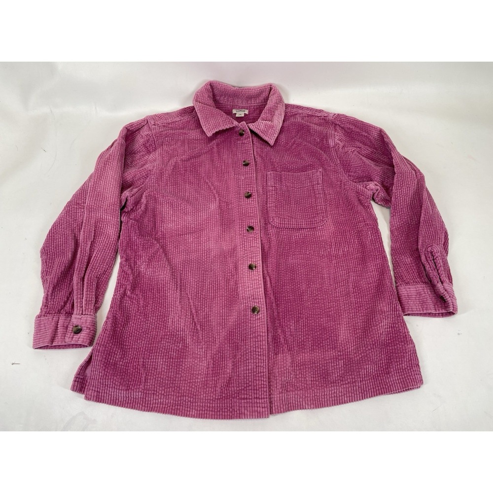 LL‎ Bean Corduroy Button Front Shirt Jacket Womens Size M Petite Pink